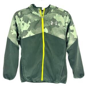 Under Armour Green Camo Nylon and Fleece Jacket Bright Neon Zipper Size YL